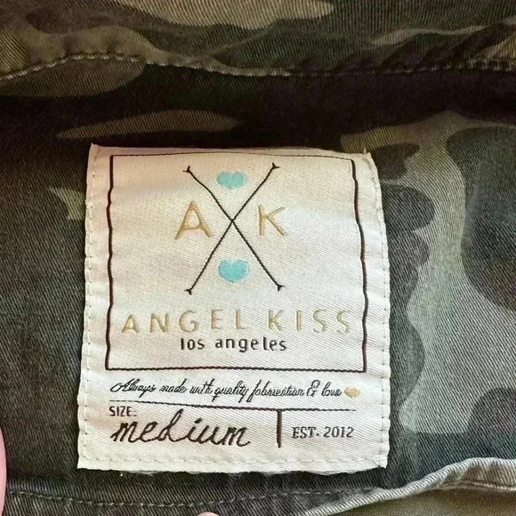 Angel Kiss Los Angeles Jacket Medium Green Camouflage Military Full Zip Snaps - Picture 5 of 7
